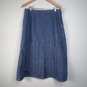J. Jill Womens Western Style Maxi Side Zip Denim Skirt Sz 14 Petite Cowboy Boho
